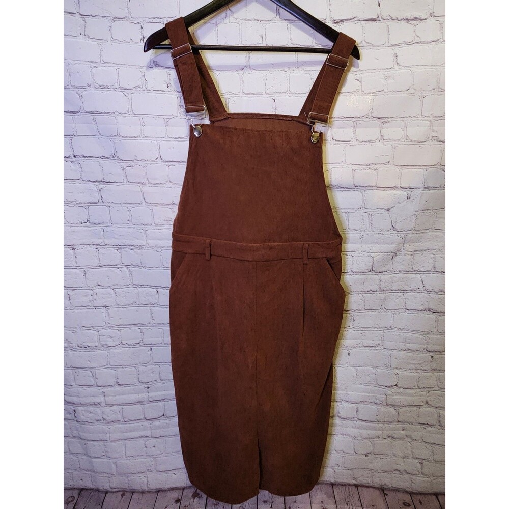 Cupshe Corduroy Square Neck Midi Skirtall Womens XL Brown Overall Dress